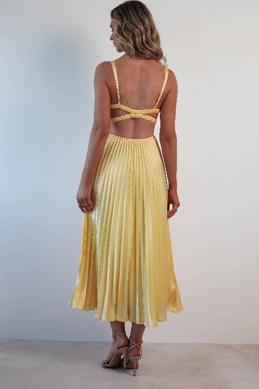 Cheri Pleated Midaxi Dress | Yellow