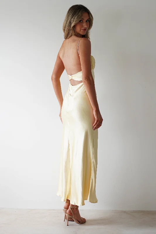 Grace Soft Satin Maxi Dress | Lemon