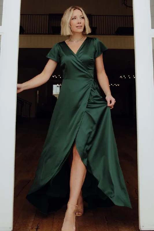 Krystal Satin Wrap Gown | Green