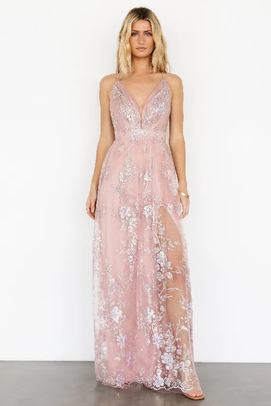 Lucienne Shimmer Maxi Gown | Blushing Rose