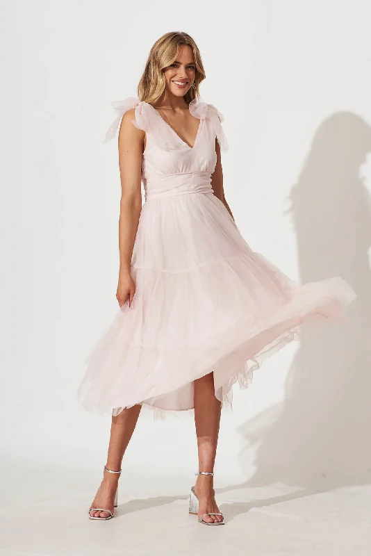 Aubrey Midi Dress In Blush Tulle