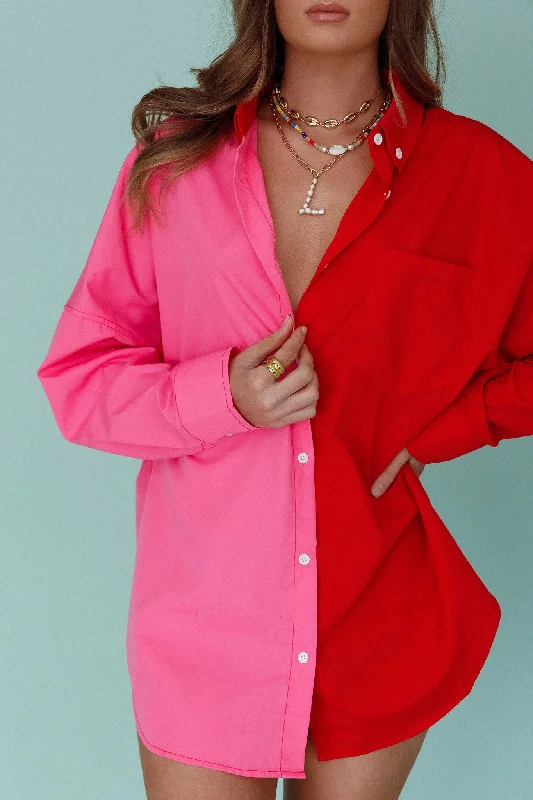 Blanca Long Sleeve Button-Up Shirt Pink/Red