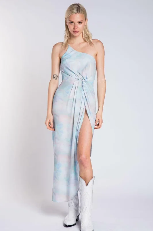 Cali Girl Blue Tie-Dye One-Shoulder Maxi Dress