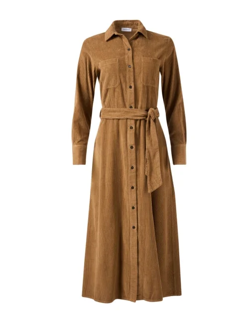 Camel Corduroy Shirt Dress