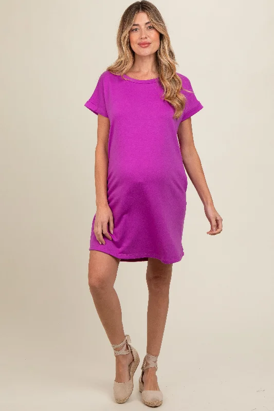 Magenta Short Sleeve T-Shirt Maternity Dress