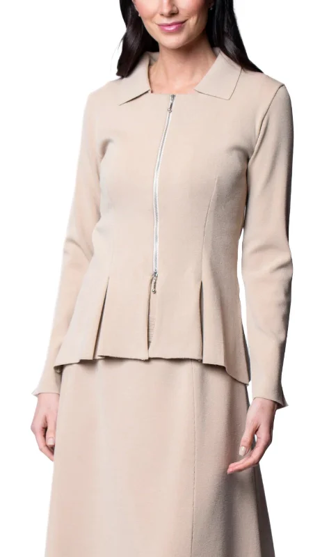 Nikkie Flat-Knit Zip Jacket ; Warm Beige