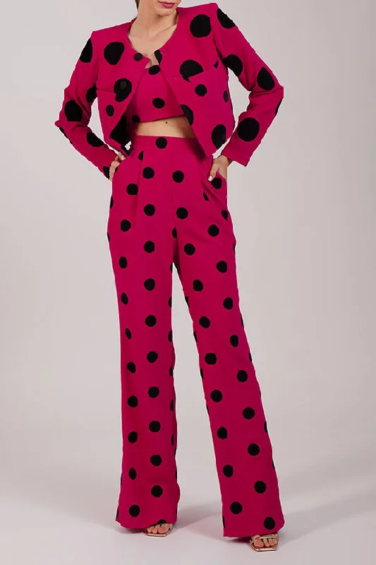 Polka Dot Modern Straight Cut Pant Suit