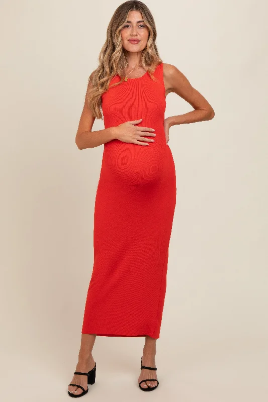 Rust Back Tie Bodycon Maternity Maxi Dress