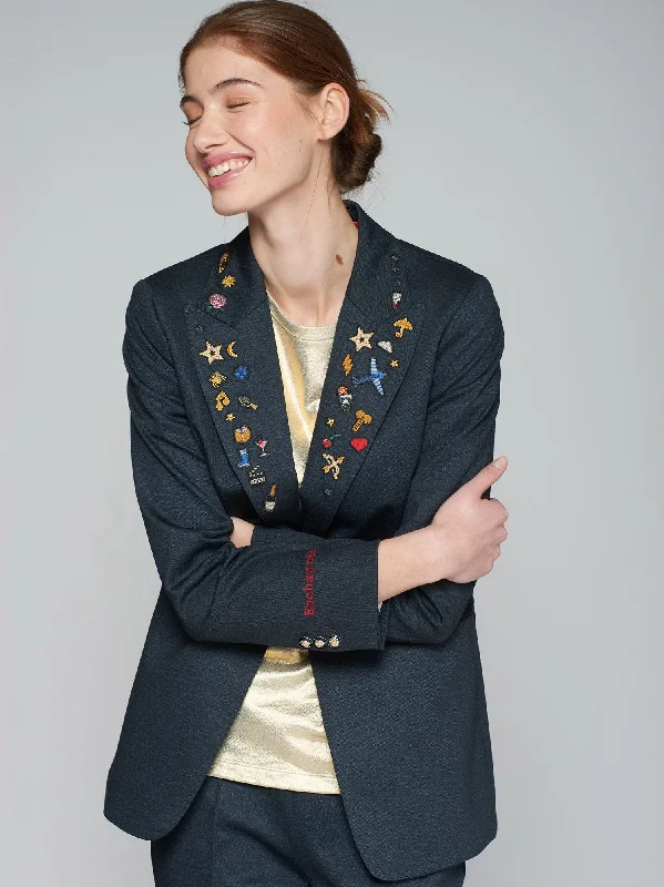 Sophia Embroidered Jacket in Navy/Black