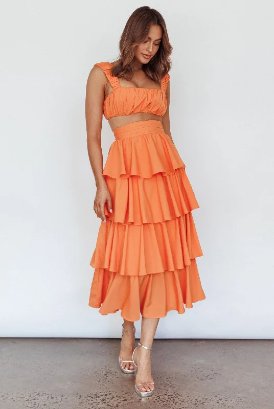 Suenito Tiered Frill Maxi Skirt Orange