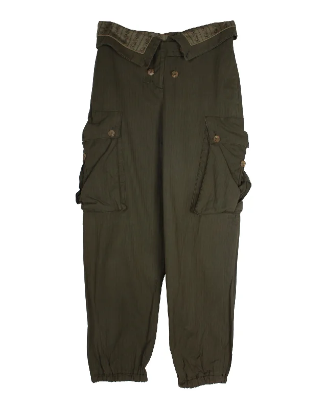 Alexander Mcqueen Vintage Stylized Cargo Pants in Olive Green Cotton