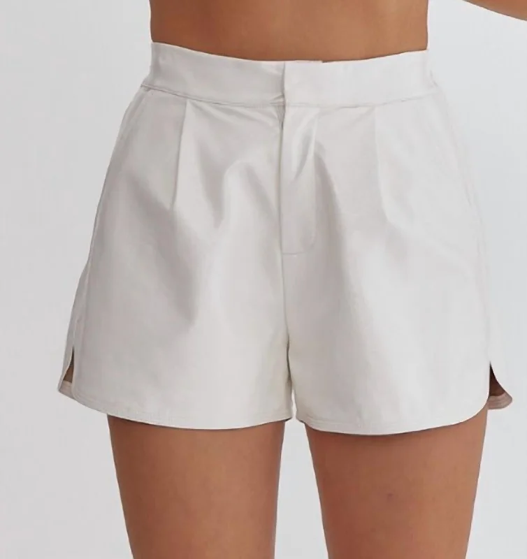 High Waisted Leather Shorts In White