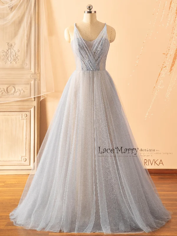 RIVKA / Light Blue Wedding Dress with Nude Underlay