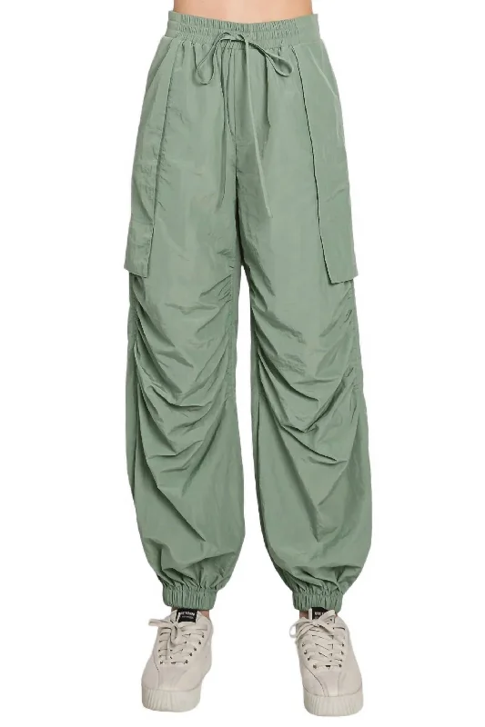 Ruched Cargo Pants In Sage