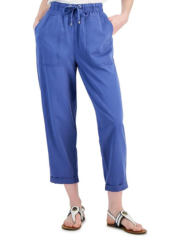 Womens Cuffed Mid Rise Cargo Pants