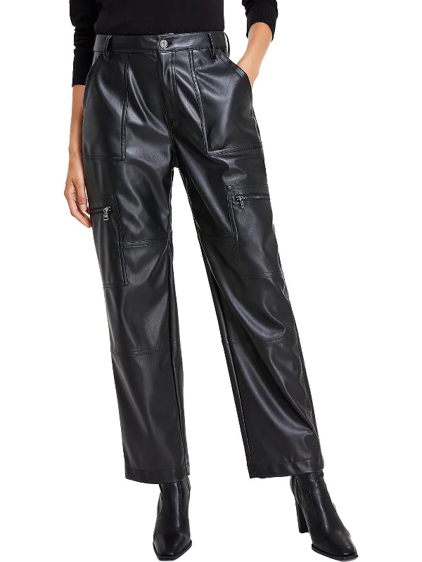 Womens Faux Leather Embossed Cargo Pants