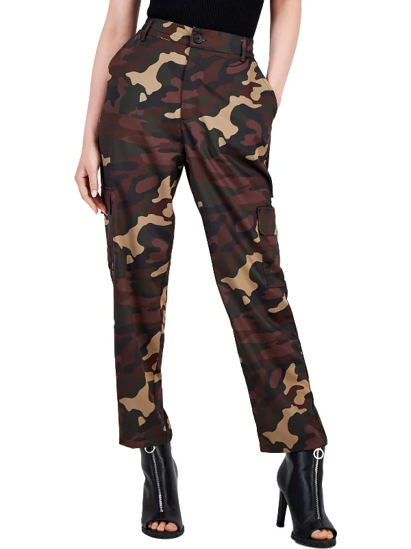 Womens Satin Mid Rise Cargo Pants