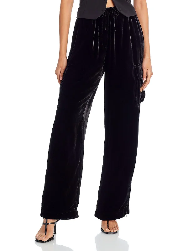 Womens Velvet Drawstring Cargo Pants