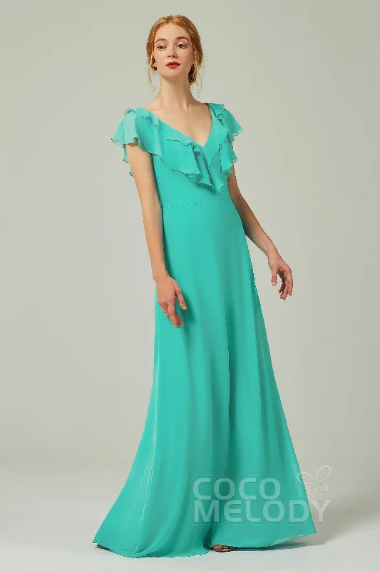 A-Line Floor Length Chiffon Bridesmaid Dress CB0323