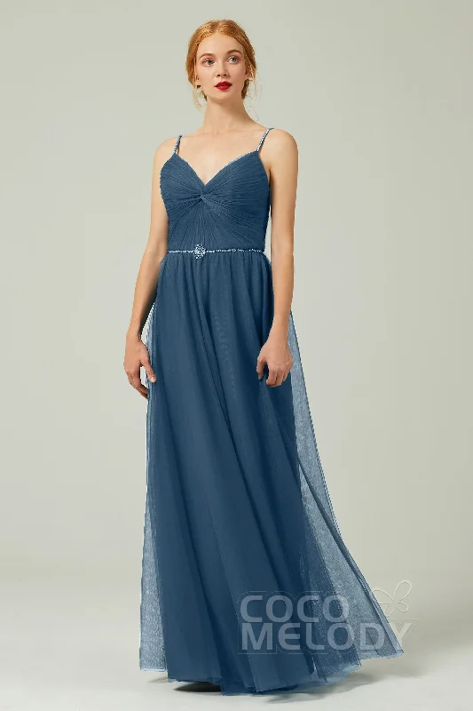 A-Line Floor Length Tulle Bridesmaid Dress CB0327