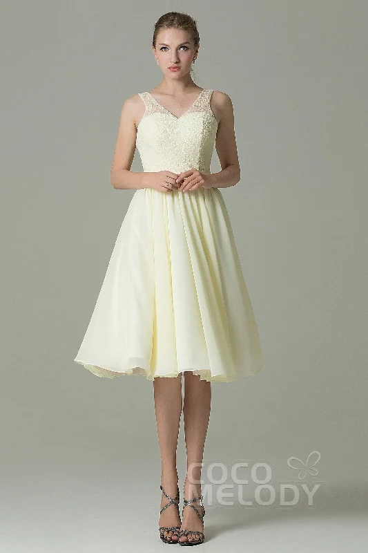 A-Line Knee Length Lace Short Bridesmaid Dress COZK16001