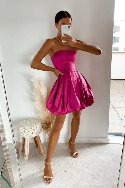 Fuchsia Pink Strapless Puff Mini Homecoming Dress   cg17519