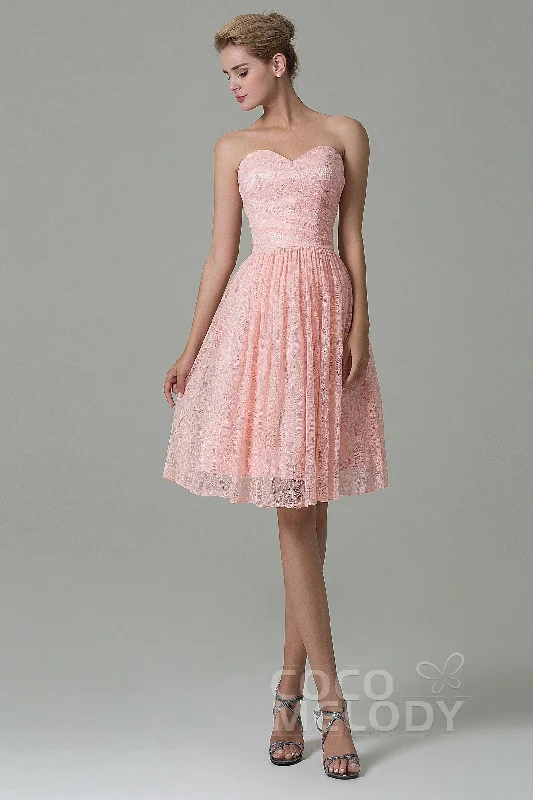 A-Line Knee Length Lace Bridesmaid Dress COZK16008