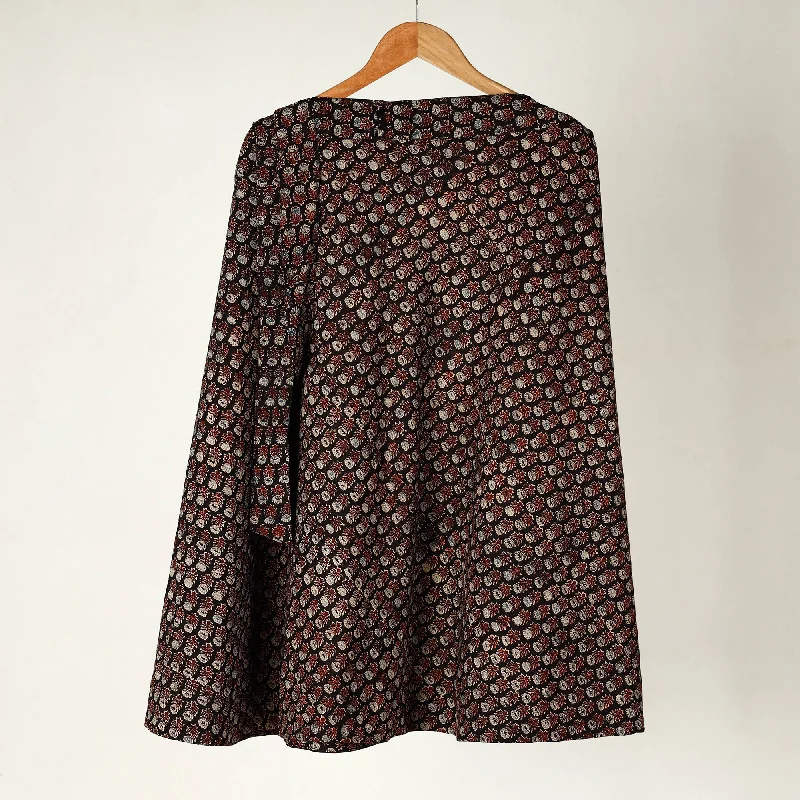 Black - Ajrakh Block Printed Cotton Wrap Around Skirt