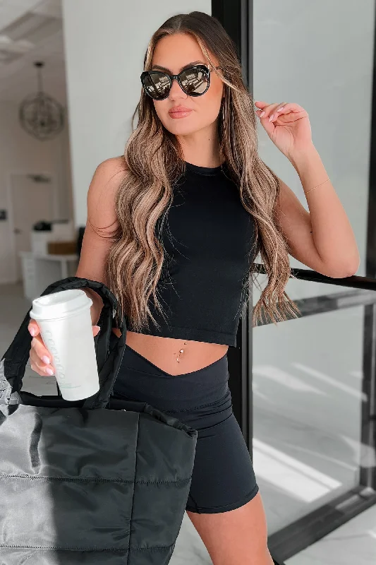 Blending In Sleeveless Crop Top (Black)