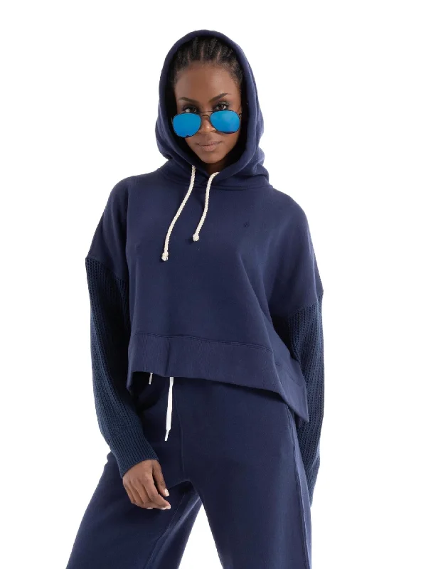 Boxy Fit Hybrid Hoddie Sweater In Newport Navy