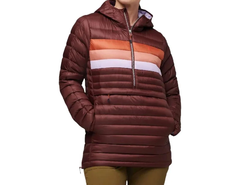 Fuego Down Hooded Pullover In Chestnut Stripes