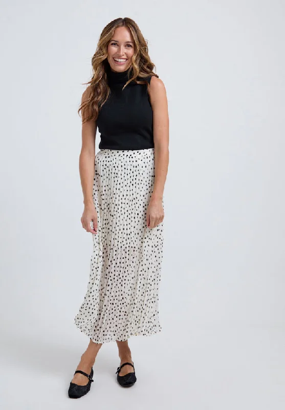 Nia Polka Dot Printed Midi Skirt In White