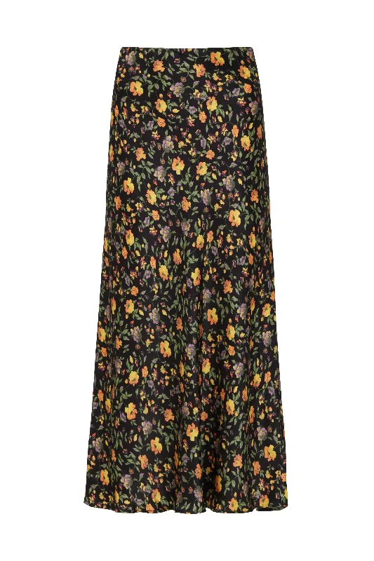 Poppy Bias Cut Floral Print Midi Skirt In Multi