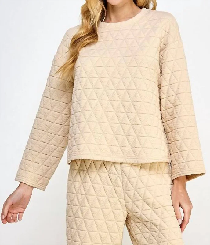 Quilted Textured Long Sleeve Top - Plus In Cream