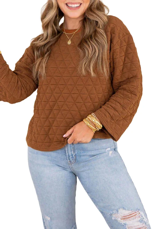 Quilted Textured Long Sleeve Top - Plus In Rust