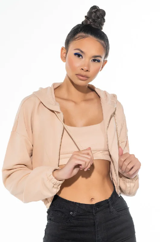 WHEN THE PARTY'S OVER ZIP UP HOODIE LIGHT BROWN