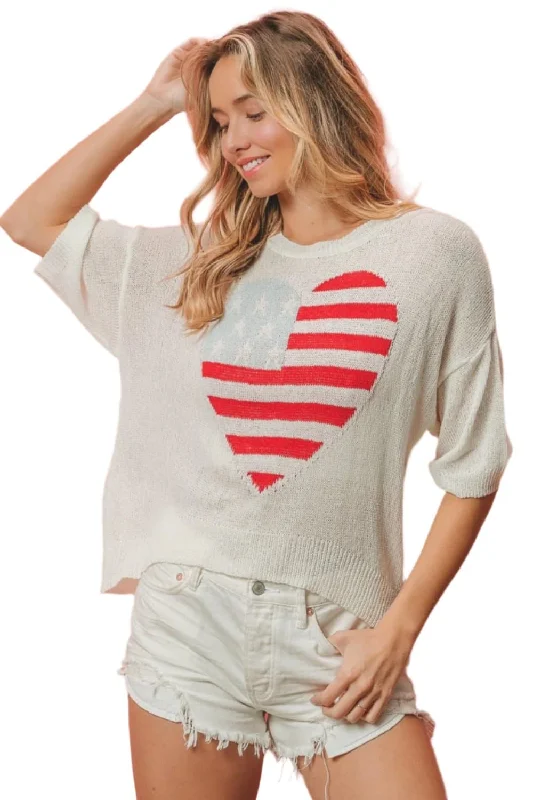 Charming striped heart knit top for playful elegance