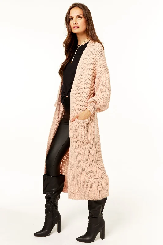 Blush Long Knitted Cardigan