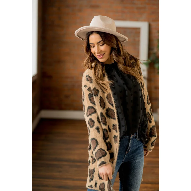 Fuzzy Cheetah Pocket Cardigan