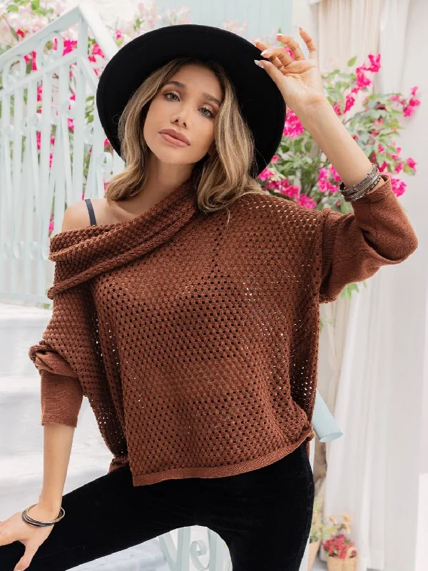 Chic openwork mock neck sweater