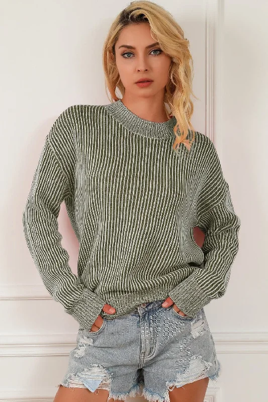 Cozy striped mock neck sweater