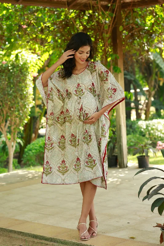 Classic Ethnic Floral Maternity & Nursing Kaftan (100% Cotton)