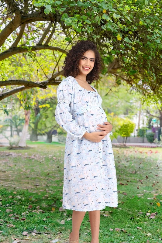 Fishy Blue Maternity & Nursing Dress