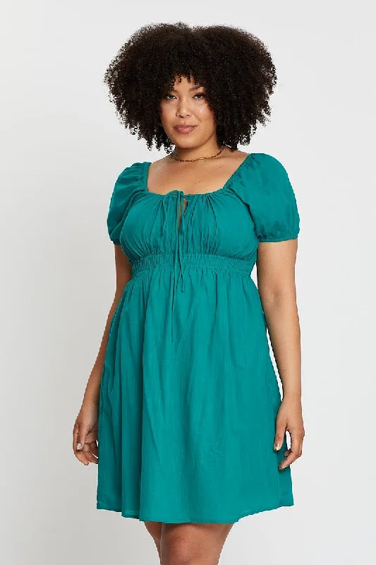 Green Short Capped Sleeve Mini Dress