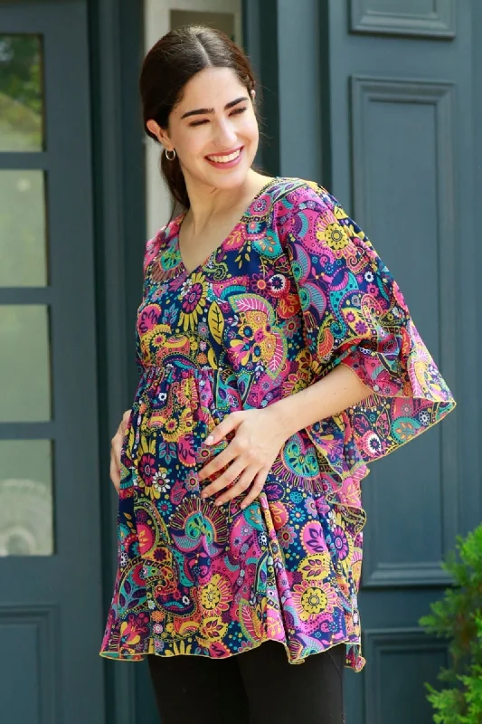 Jolly Floral Blue Maternity Poncho Top