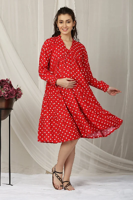 Timeless Red Polka Maternity & Nursing Layered Dress