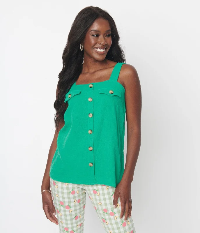 Kelly Green Faux Button Sleeveless Top