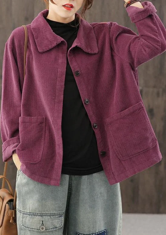 Loose Solid Color Pocket Corduroy Coat