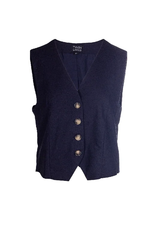 Cotton Linen Blend Vest | NAVY | 6773A1