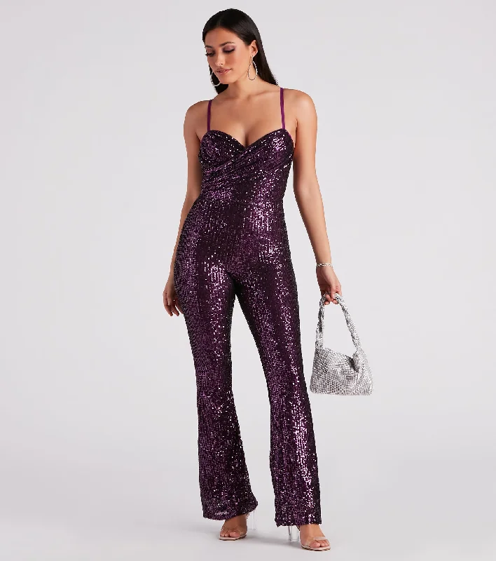 Bedazzle Me Sequin Flare Jumpsuit